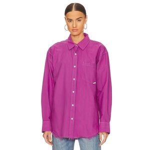 Alexander Wang Boyfriend Button Down Shirt with Undone Hem in Joker Pink Stripe